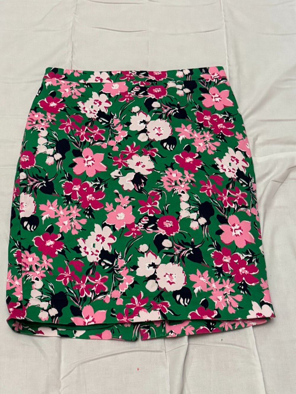 J.Crew Factory Floral Cotton Sateen Pencil Skirt Green Pink Size 2 EUC